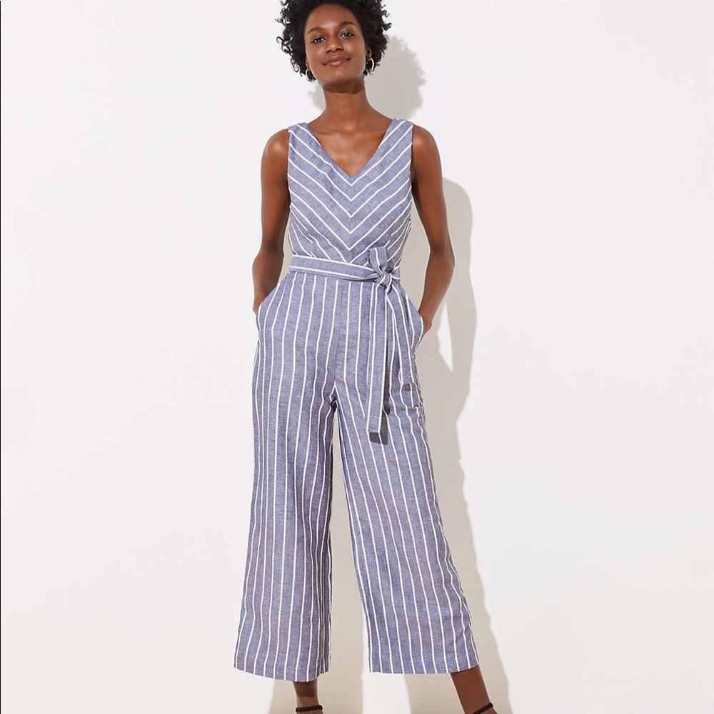 NWT Ann Taylor LOFT Gray Tie Waist Jumpsuit Size 6